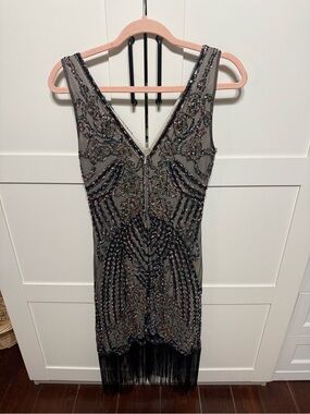 Embellished 1920’s flapper style Beaded V-Neck Midi Dress
